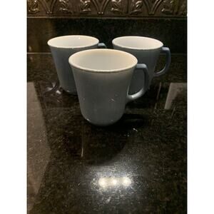 Corning PYREX Slate BLUE MILK GLASS Coffee Cups Mugs set of 3 Vintage